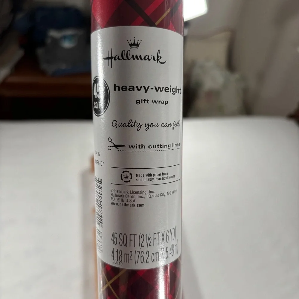Hallmark Sleigh Hill Gift Wrap Bundle 4 Rolls Red Plaid Snowman New Heavyweight